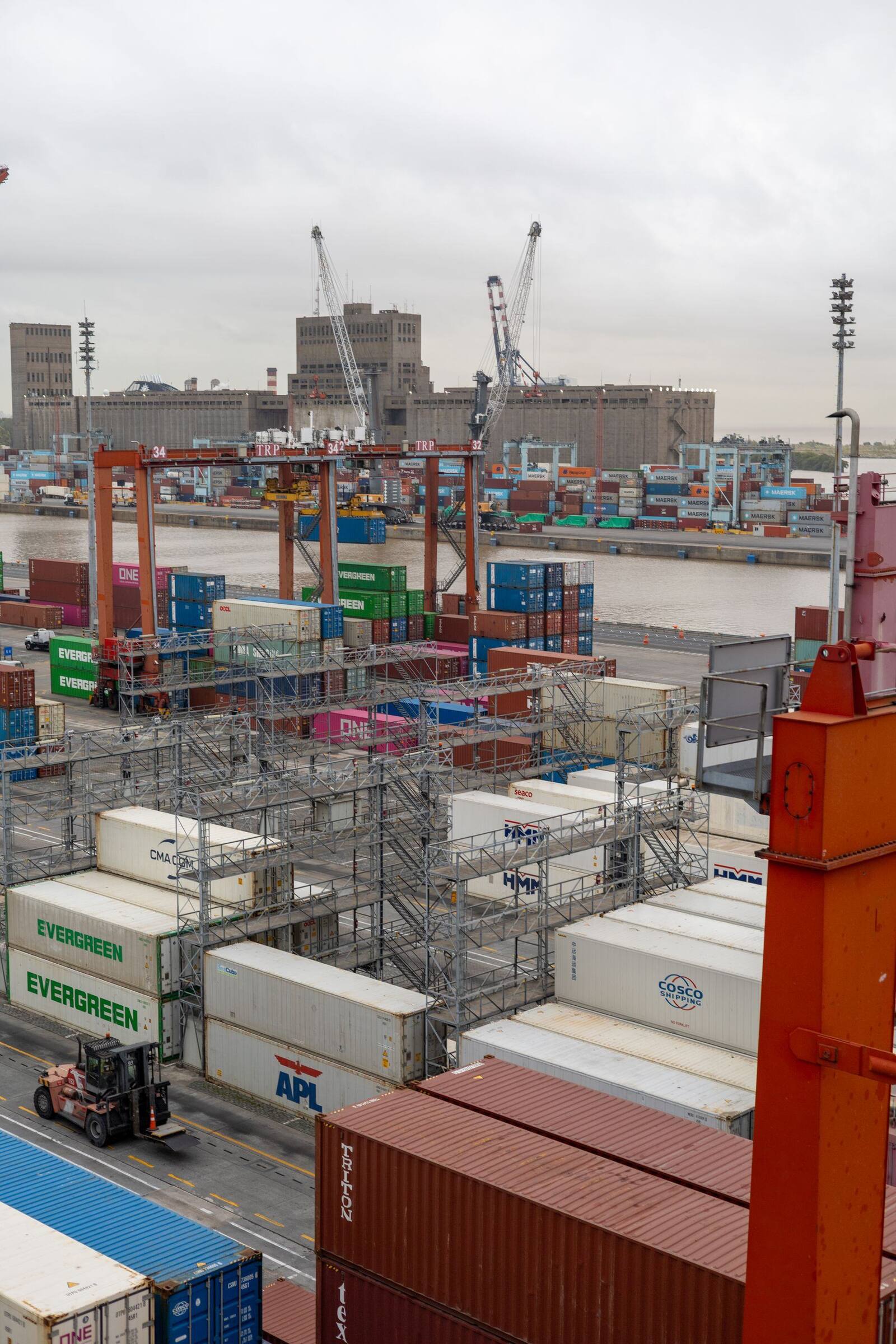 Aerial view of a container port
