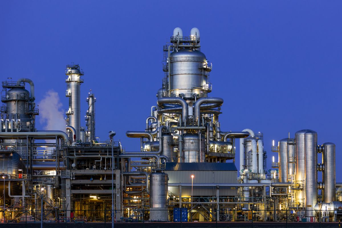 Industrial terminal at twilight